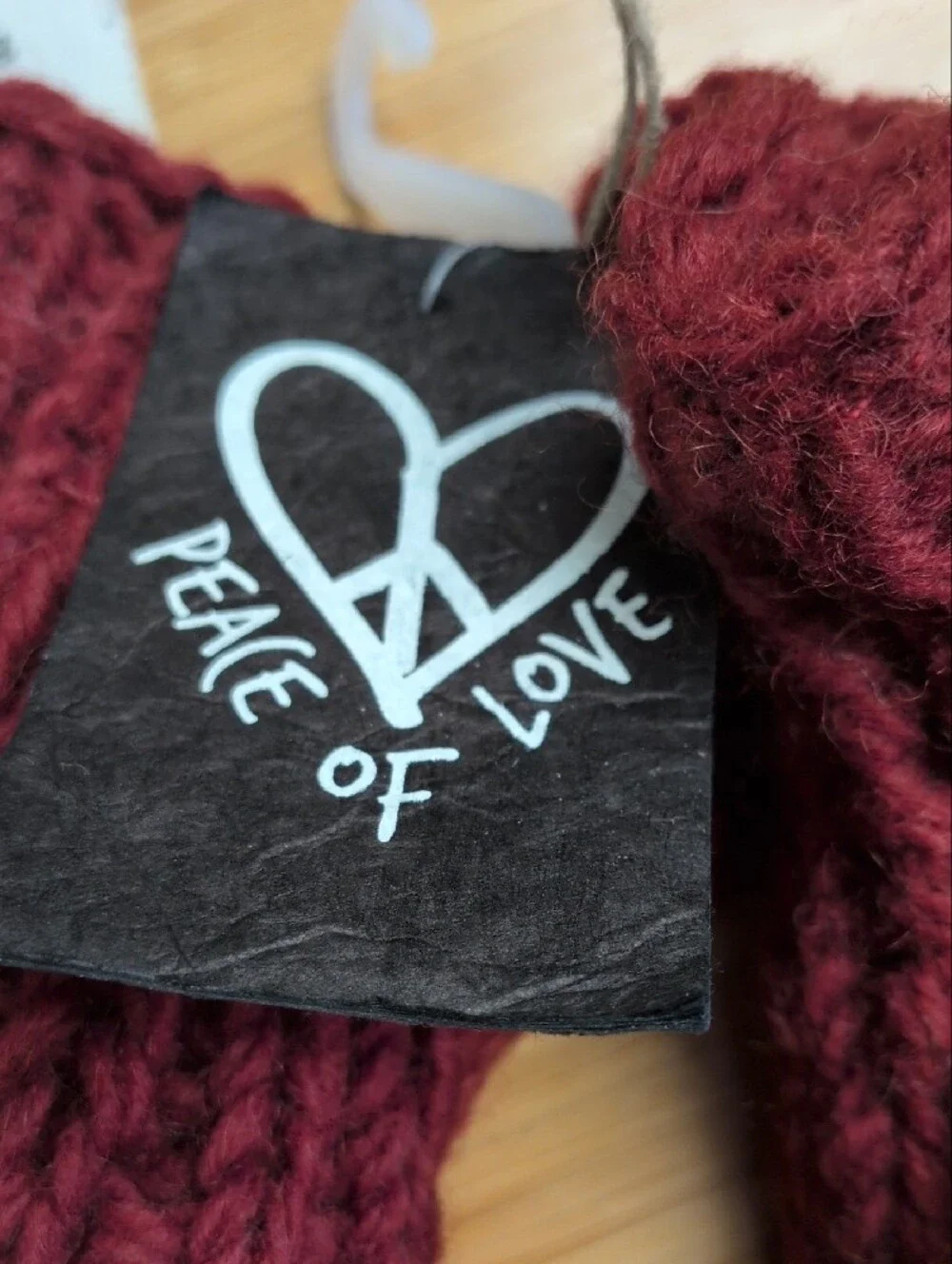 NWT Burgundy Wool Knit Fingerless Gloves Convertible to Mittens, Fleece Lined